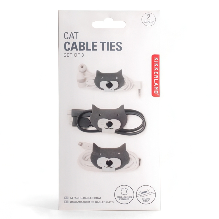 Cord wraps, set of 3, CAT CABLE TIES, Kikkerland, Dark Grey