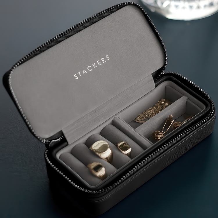 Travel Jewellery Box, STACKERS, 7 x 16 x H 4,2 cm, Pebble Black 