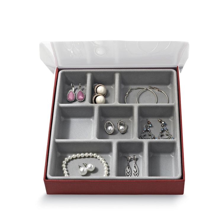 Jewelry box, BIJOUX NEUF, 21,5 x 18,5 x H3,5 cm, Burgundy