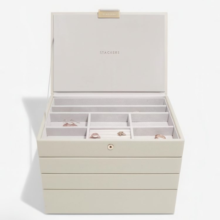 Jewellery Box, 4 layers, CLASSIC STACKERS, 18 x 25 x H 19,5 cm, Oatmeal