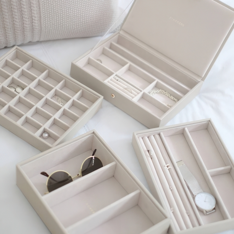 Jewellery Box, 4 layers, CLASSIC STACKERS, 18 x 25 x H 19,5 cm, Oatmeal