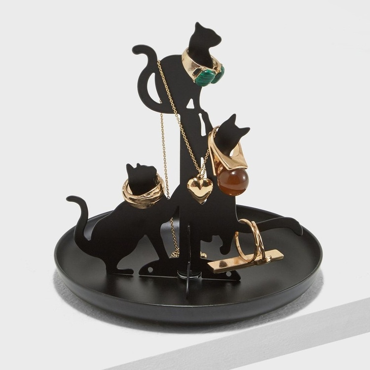 Jewelry tree with tray, BLACK CATS, Kikkerland, Black