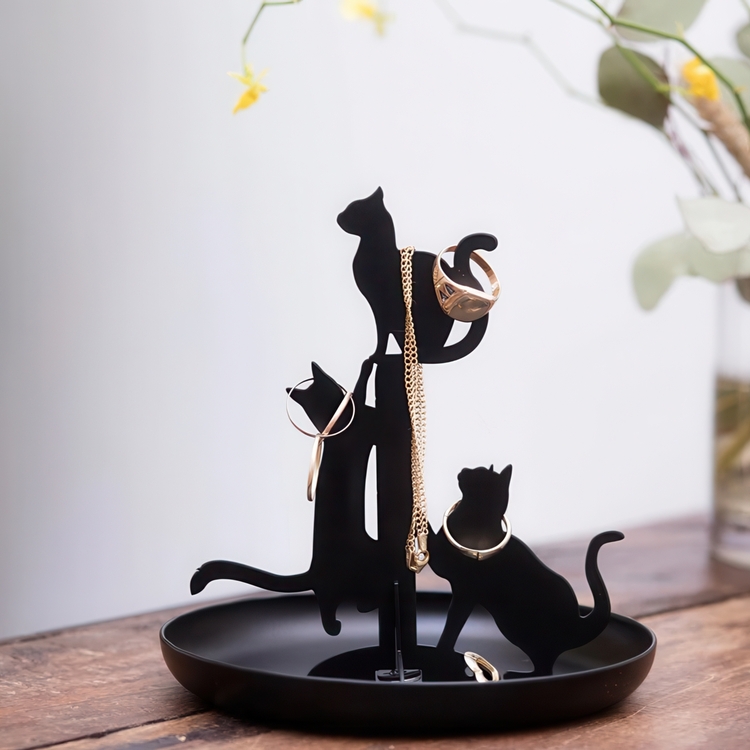 Jewelry tree with tray, BLACK CATS, Kikkerland, Black