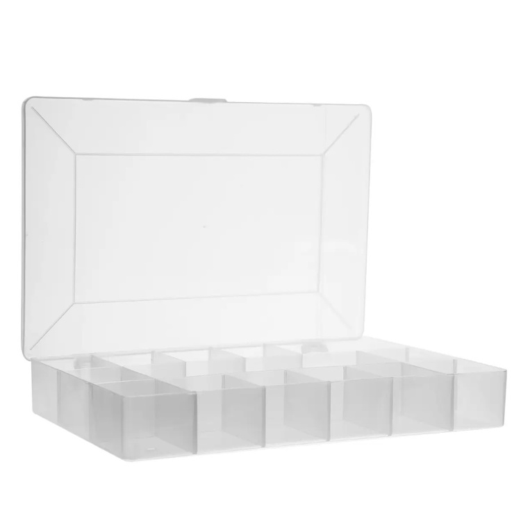 Box with lid, 7 Compartments, DIY SMALL BOX, 17 x 11,8 x H 3,3 cm, Clear