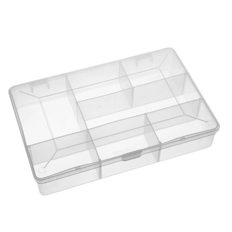 Box with lid, 7 Compartments, DIY SMALL BOX, 17 x 11,8 x H 3,3 cm, Clear