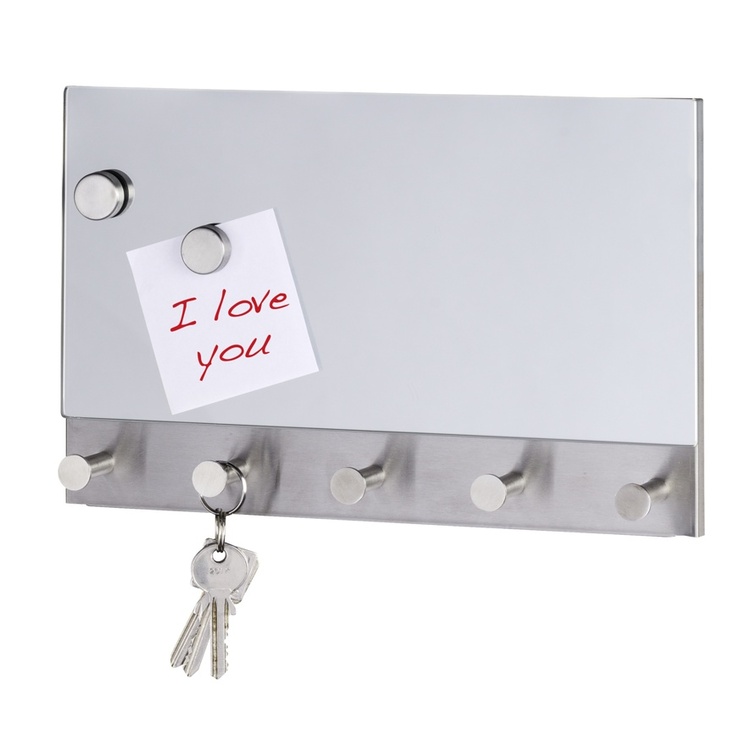 Mirror / Magnetic board with hooks, WENKO, 30 x H 19cm, Silver
