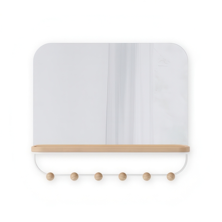  Mirror with Shelf and hooks, ESTIQUE, Umbra, 46 x 10 x H 41 cm, White / Nature