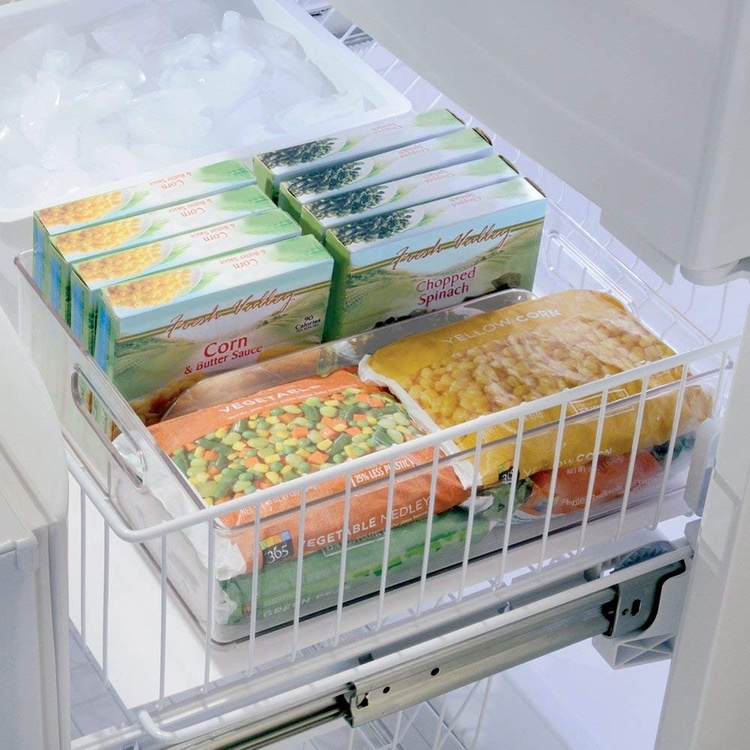 Stackable storage box with divider and handle, KITCHEN BINZ, 30,5 x 36,8 x H10,2 cm, Clear