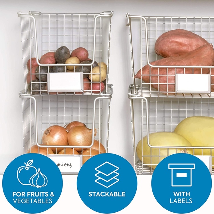 Stackable Metal Basket, CLASSICO SMALL, 22 x 25,4 x H 20,5 cm, Satin