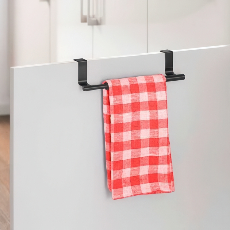 Rail / rack for towel, over cabinet door, LARGE TELESCOPIC RAIL, 36-60 cm, Black