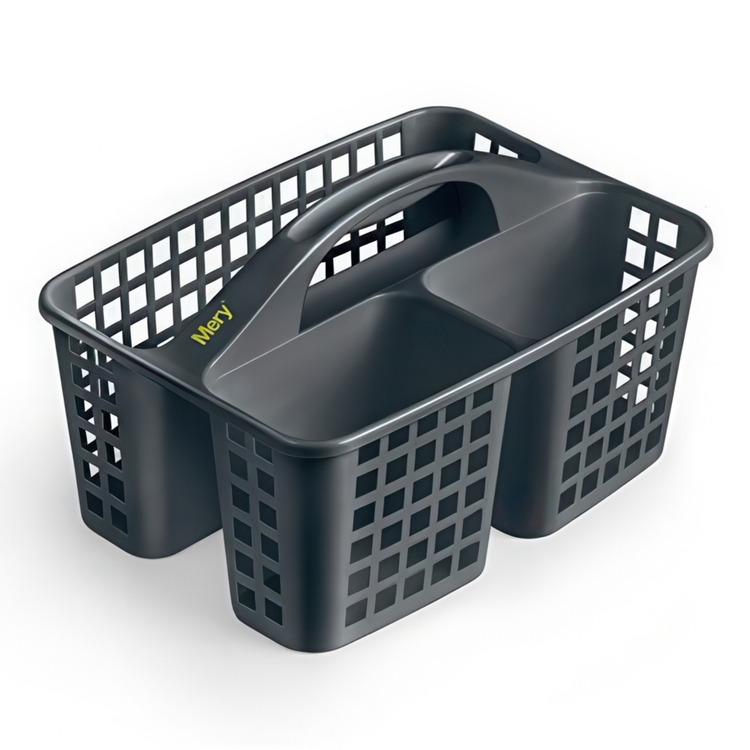 Cleaning basket with handle, 3 compartments, MERY, Grey