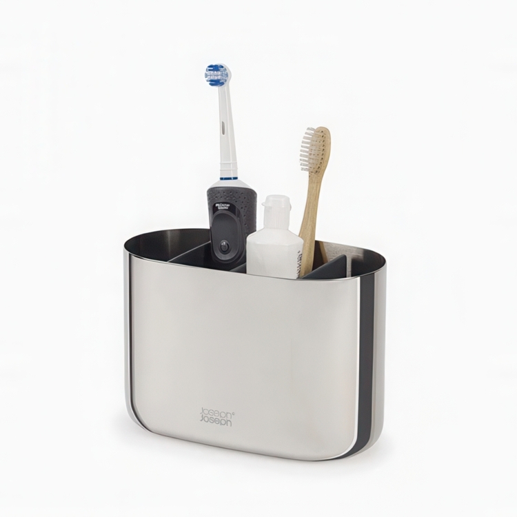 Stand for electric toothbrushes, EASY STORE LUXE, 18 x 9 x H 11,5 cm, Joseph Joseph, Stainless-steel