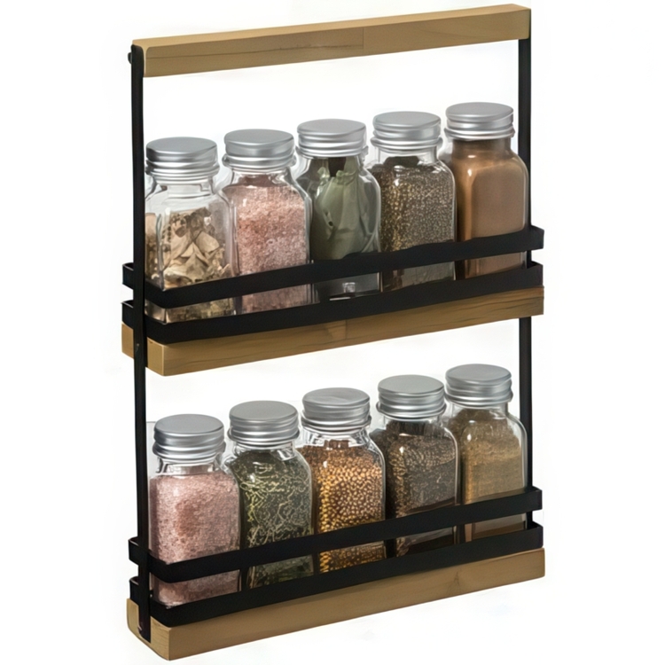 Rack with spices, SLIM SPICE RACK, 22 x 4,7 x H. 29,5 cm, Black / Nature