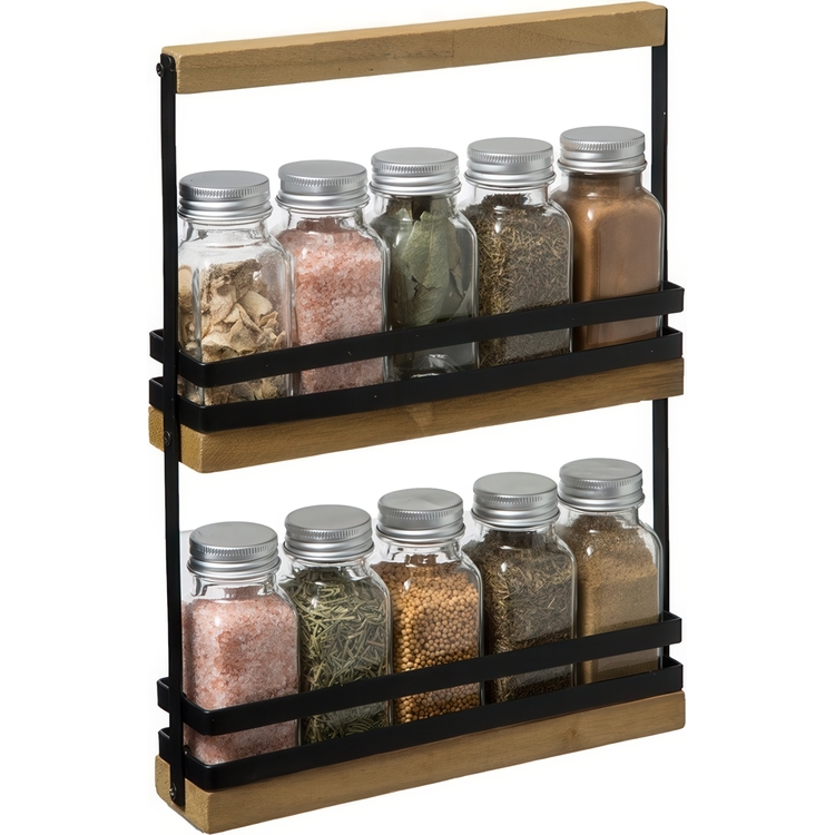 Rack with spices, SLIM SPICE RACK, 22 x 4,7 x H. 29,5 cm, Black / Nature