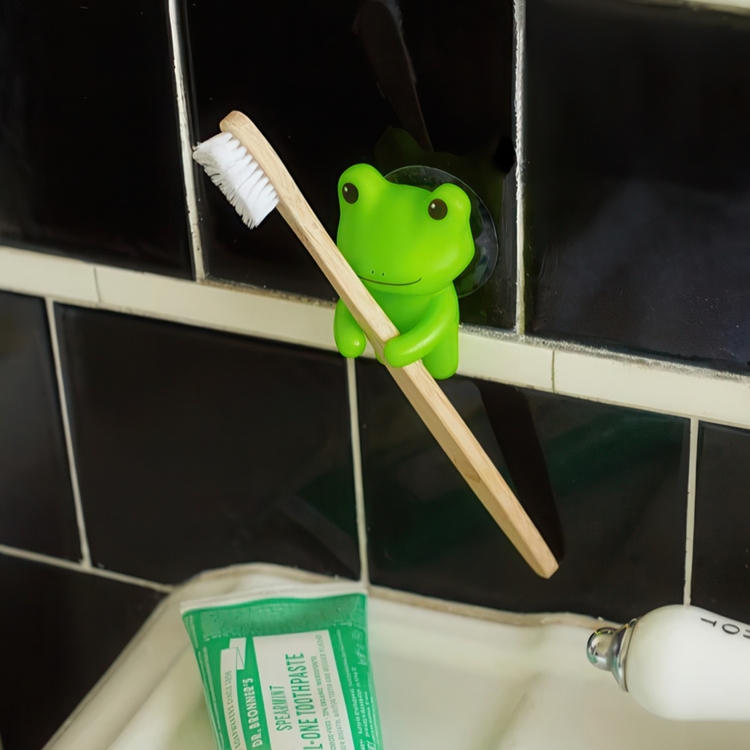 Toothbrush holder with suction, FROG, 4 x 5 x H 6 cm, Green