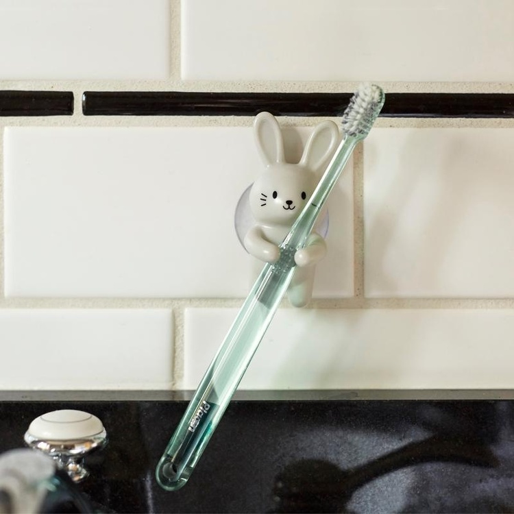 Toothbrush holder with suction, RABBIT, 4 x 5 x H 6 cm, Grey