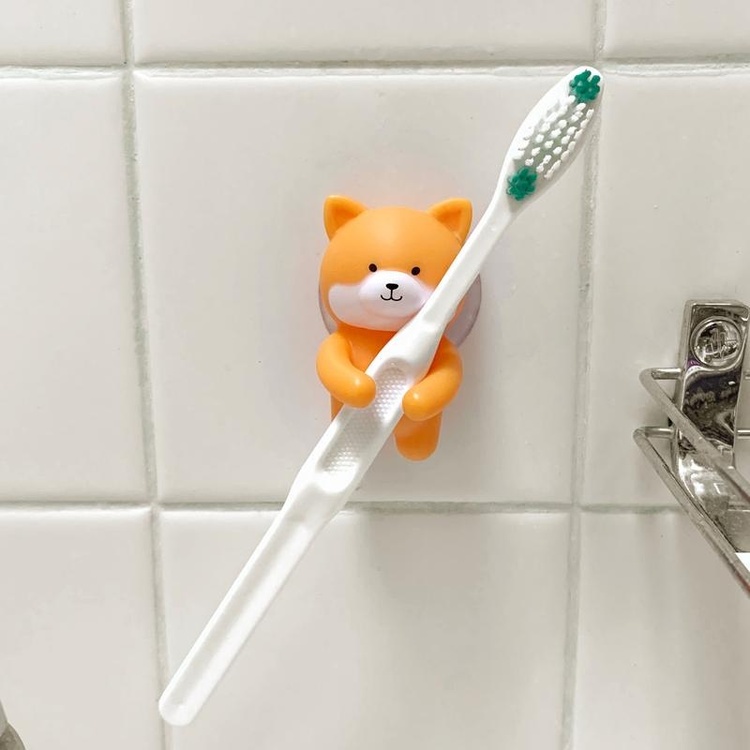 Toothbrush holder with suction, SHIBA INU DOG, 4 x 5 x H 6 cm, Orange
