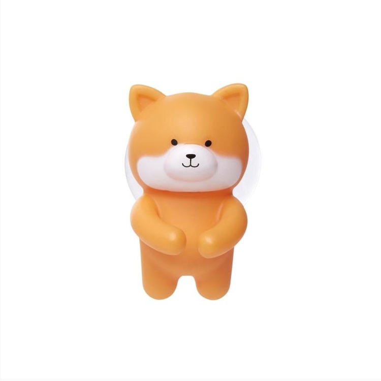 Toothbrush holder with suction, SHIBA INU DOG, 4 x 5 x H 6 cm, Orange