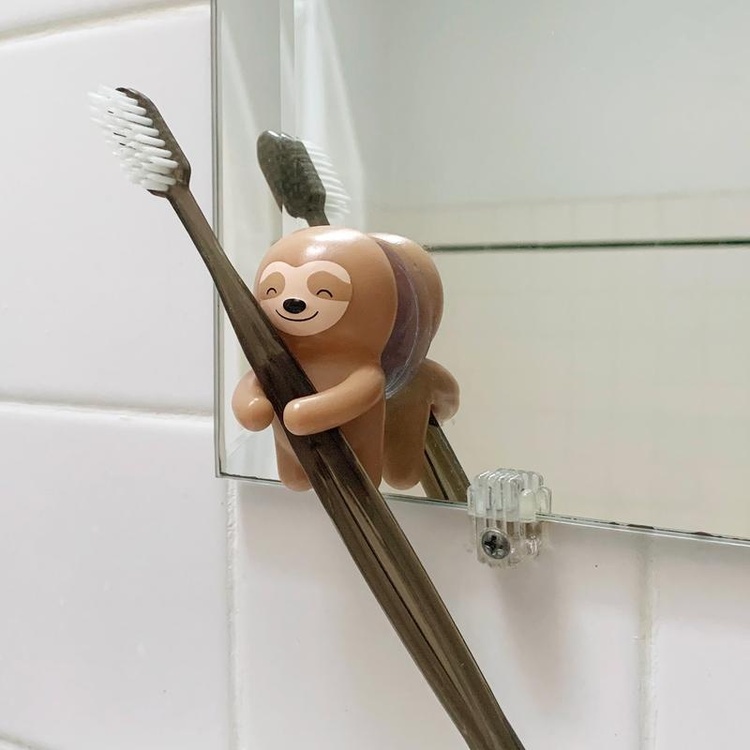 Toothbrush holder with suction, SLOTH, 4 x 5 x H 6 cm, Brown