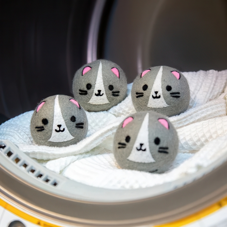 Drying balls in wool for the dryer, Set of 4, CAT DRYER BUDDIES, Ø 7 cm, Grey