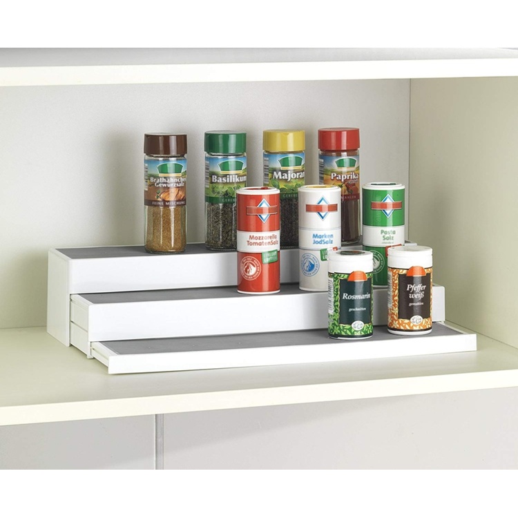 Mini-shelf with 3 extendable shelves, STEPS, white / grey
