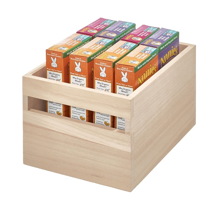 Handeled Bin, Medium, PAULOWNIA ECO WOOD BOX M, 19 x 25,4 x H 15,2 cm, Natural