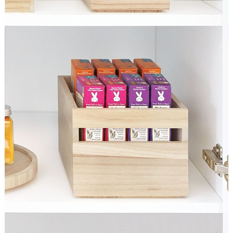 Handeled Bin, Medium, PAULOWNIA ECO WOOD BOX M, 19 x 25,4 x H 15,2 cm, Natural
