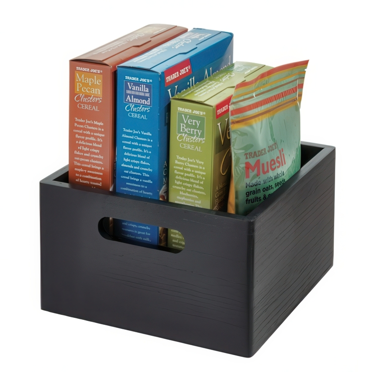Handeled Bin, THE HOME EDIT ECO WOOD SQUARE BOX, 25,4 x 25,5 x H15 cm, Black