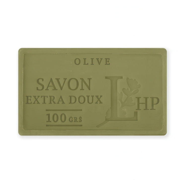 Soap with Olive oil, 100 g, SAVON DE MARSEILLE HUILE D'OLIVE, 8,5 x 5 x H 2,5 cm, Olive Green