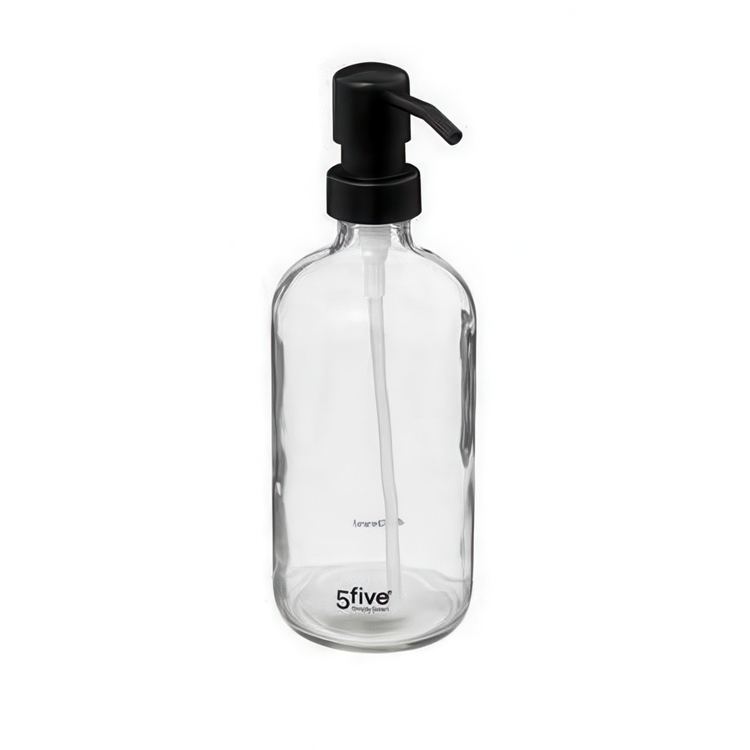 Soap pump in Glass, 450 ml, DISTRIBUTEUR À SAVON, Ø 7,4 x H 21 cm, Clear / Black