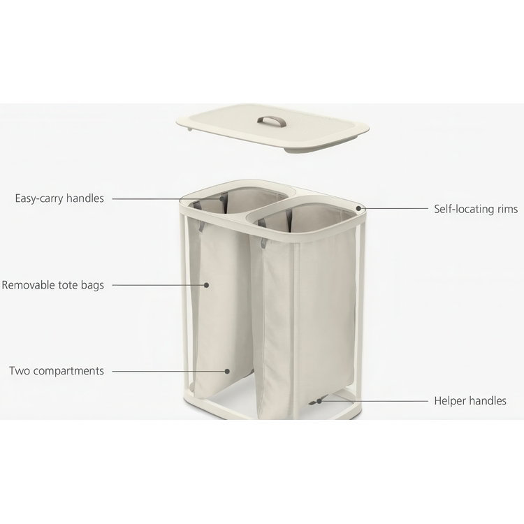 Laundry basket 2 parts, Removable bags, 90 L, JOSEPH JOSEPH DUO TOTA, 56 x 39,5 x H 71 cm
