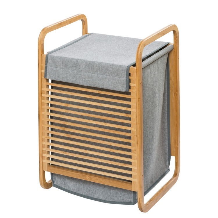 Laundry chest in bamboo, BAHRI, 40 x 30 X H 60 cm, brown / grey