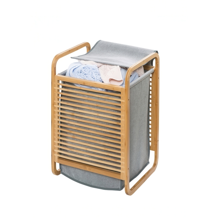 Laundry chest in bamboo, BAHRI, 40 x 30 X H 60 cm, brown / grey