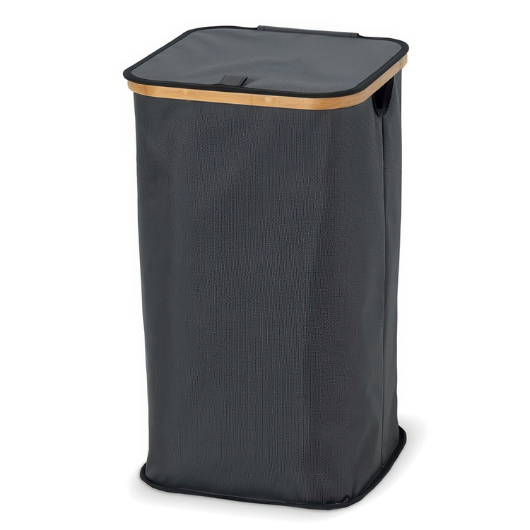 Laundry basket with lid, PORTABIANCHERIA, 35,5 x 35,5 x H 58,5cm, Grey / Bamboo