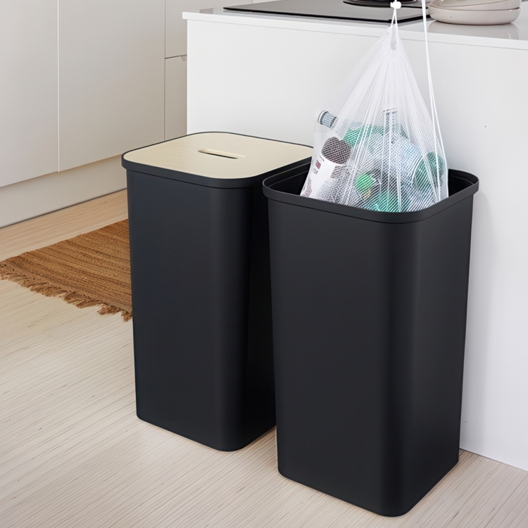 Laundry Basket, 53 L, SMARTSTORE COLLECT, 36 x 36 x H 58 cm, Black / wood