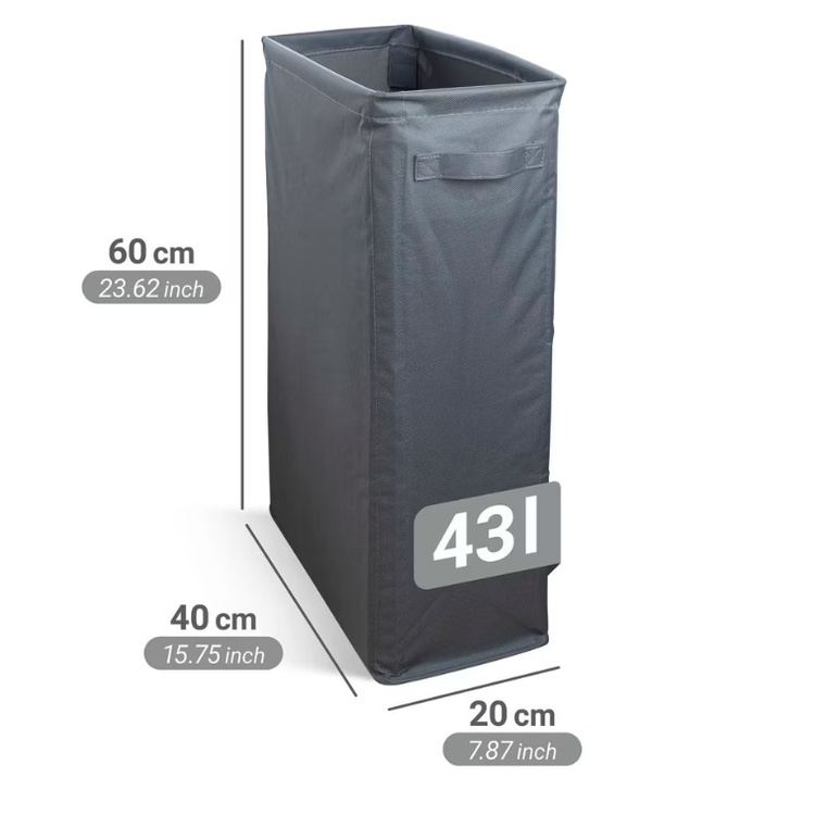 Laundry basket, 46 L, SLIM, 20 x 40 x H 60 cm, Grey