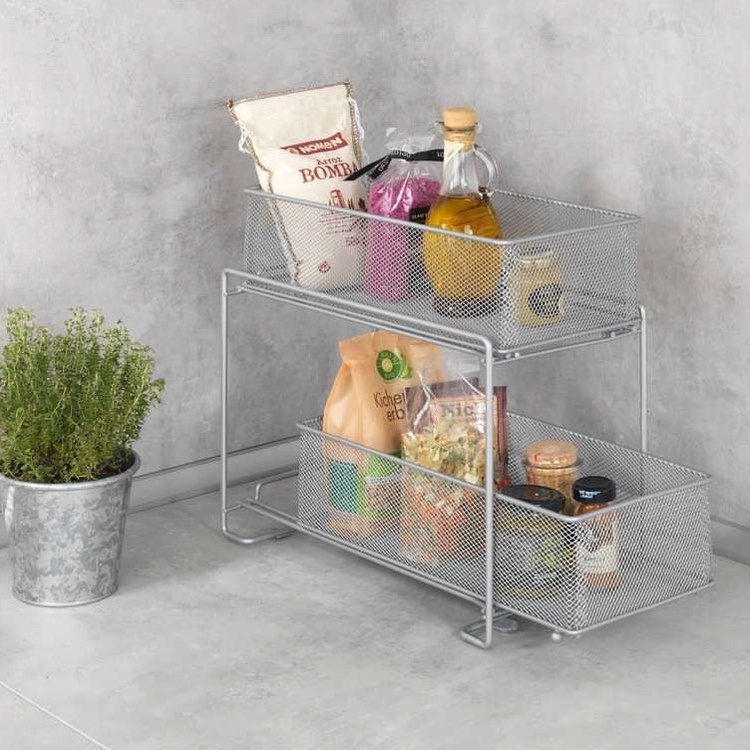 Pull-out storage baskets for cabinet, GIOMA, 35 x 19 x H 34 cm, Silver