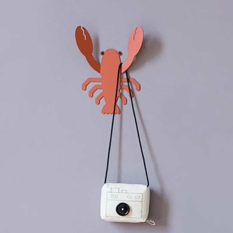 Wall hanger from recycled metal, LOBSTER, 15 x 20 cm, Orange