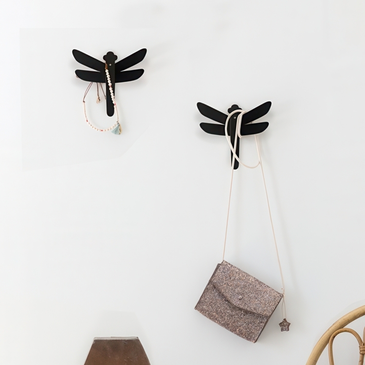 Wall hangers in metal, Set of 2, DRAGONFLY, 14 x H 14 cm, Black