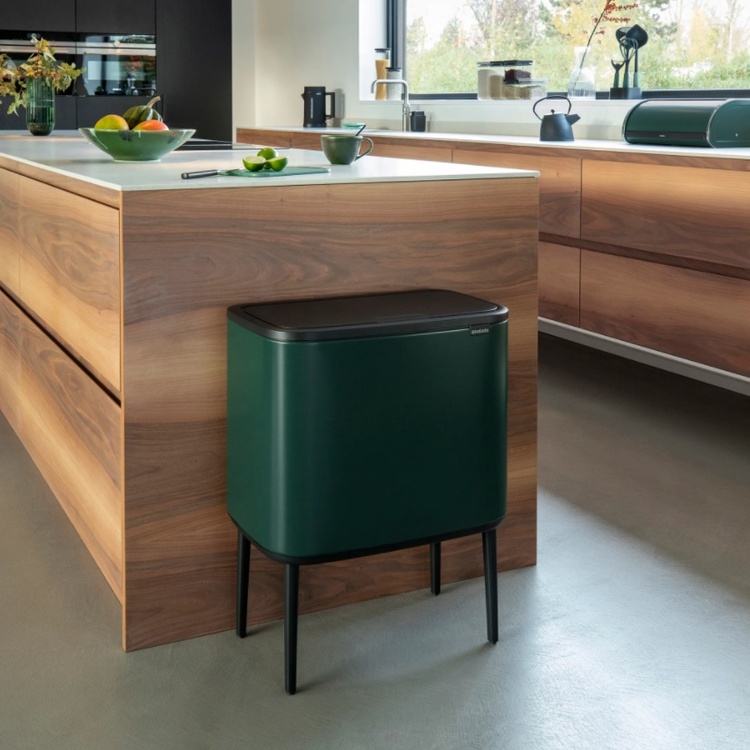 Recycling station on legs, 2 inserts, BRABANTIA BO TOUCH 23 + 11 L, Pine Green