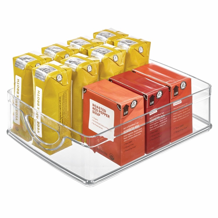 Storage box with handle, RPET CABINET BIN, 25,4 x 20,3 x H 7,6 cm, Transparent