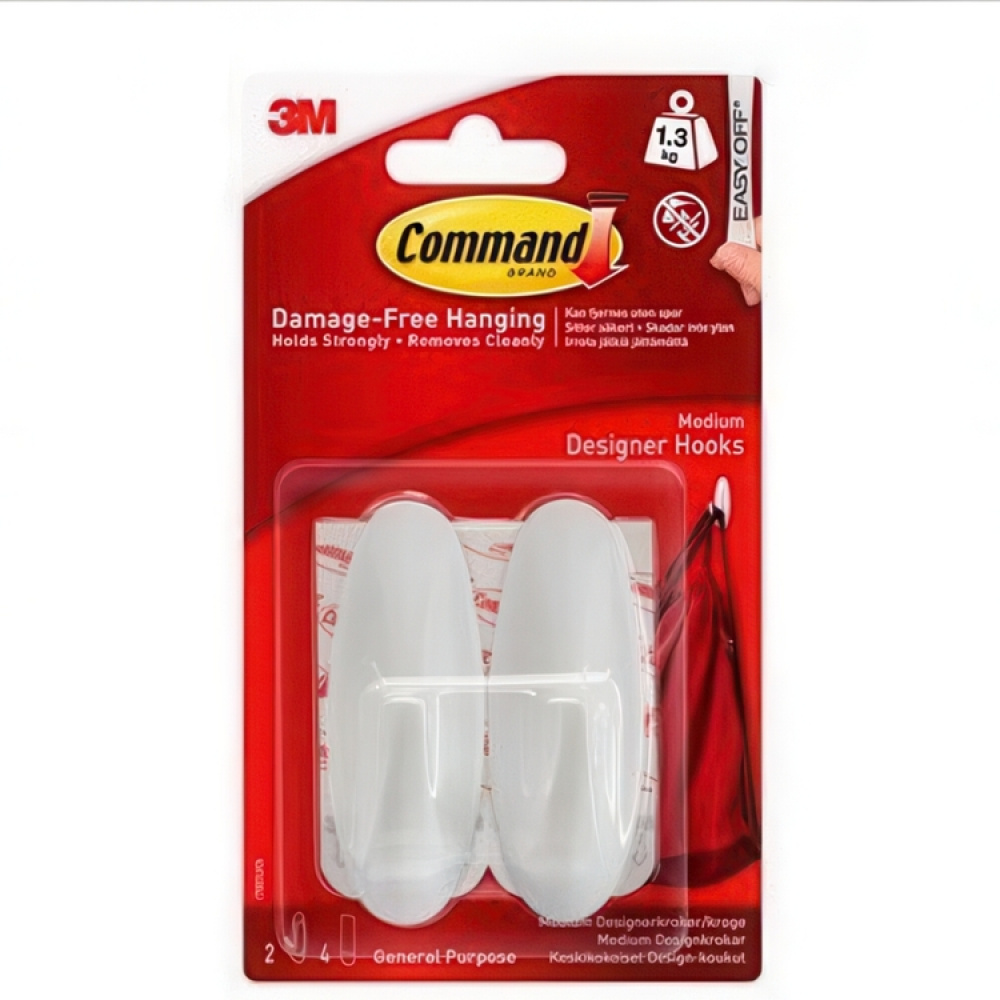 Self-adhesive hooks, Removable, Set of 2, COMMAND MEDIUM, 2,9 x H 7,9 cm, White in the group Storage / Magnets and adhesives / Self-adhesive hooks at SmartaSaker.se (42526)
